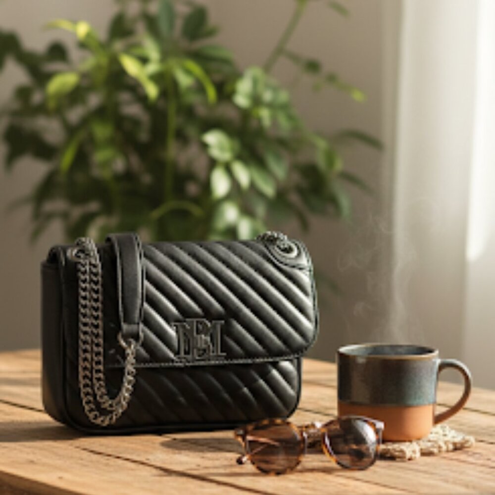 Chic Black Quilted Shoulder Bag - Picture 1 of 3